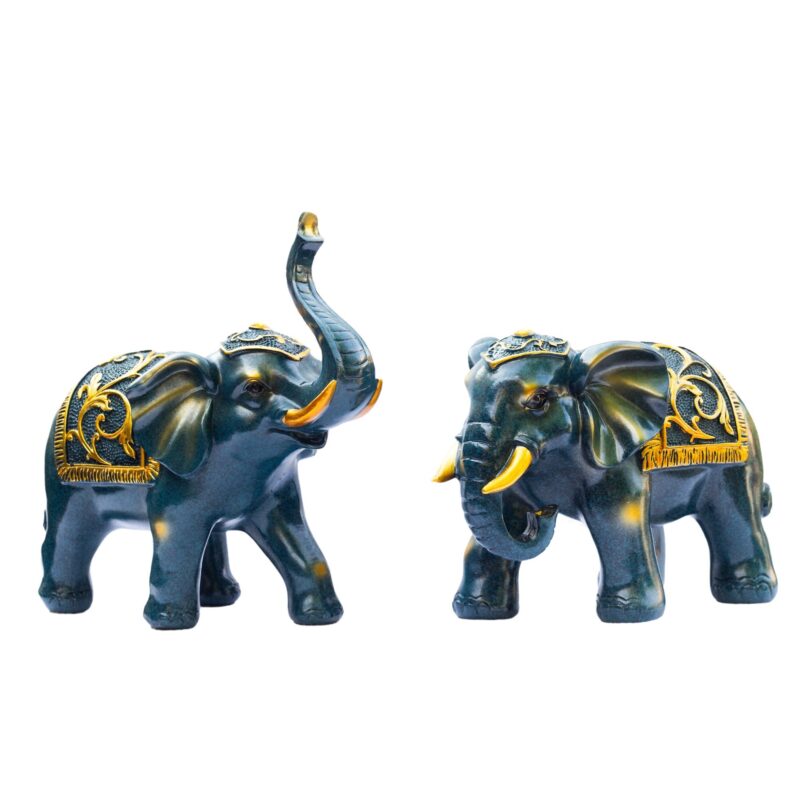 Resin Big Colorful Design Handicraft Elephant Pair Statue